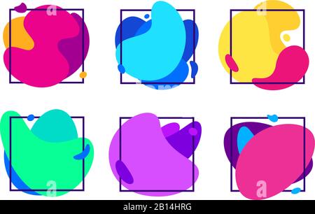 Verwackelte Verläufe Formen. Organischer Flüssigkeitsrahmen, futuristisch bunte Gradientenrahmen und verschwommene freie Form Vektor-Illustrationsset Stock Vektor
