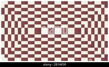 Modernes, minimalistisches geometrisches Kunstwerk. Rechtecke und Quadrate mit kariertem Muster Hintergrund/Textur, Op Art-Stil (optischer Kunststil). Braun flach d Stockfoto