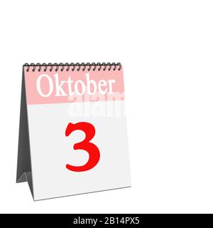 Schreibtischkalender, 3. Oktober, vor weißem Hintergrund Stockfoto