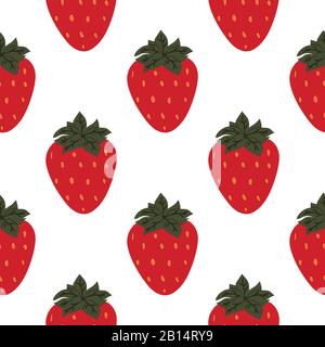 Nahtloses Muster mit reifen Erdbeeren auf weißem Hintergrund. Farbenfrohe Illustration. Geeignet für Verpackung, Druck, Stoff Stock Vektor