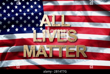 "All Lives Matter"-Schriftzug auf amerikanischem Flaggenhintergrund Stockfoto