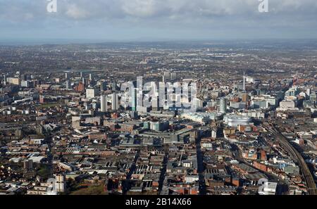 Luftbild zur Skyline der Stadt Birmingham, Großbritannien Stockfoto