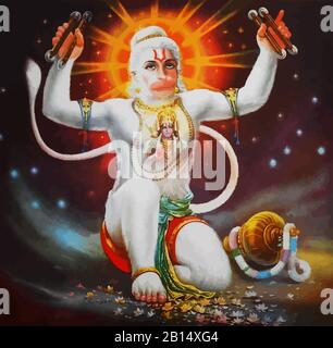 Hanuman Weißer gott Affe inder heilige jayanti Illustration Stockfoto