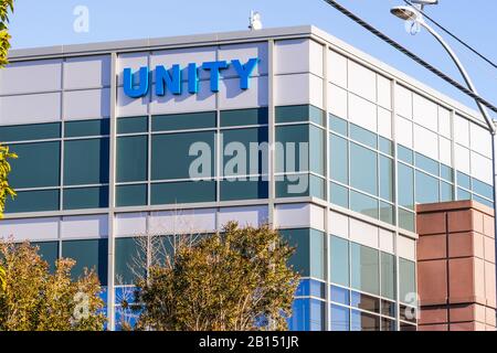 Februar 2020 South San Francisco/CA/USA - Unity Biotechnology Headquarters im Silicon Valley; Unity Biotechnology ist ein Startup-Unternehmen für die Biotechnologie Stockfoto