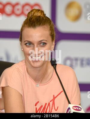 Doha, Katar. Februar 2020. Petra Kvitova aus Tschechien nimmt vor dem Tennisturnier der WTA Katar Open 2020 in Doha, Katar, 23. Februar 2020, an einer Pressekonferenz Teil. Kredit: Nikku/Xinhua/Alamy Live News Stockfoto