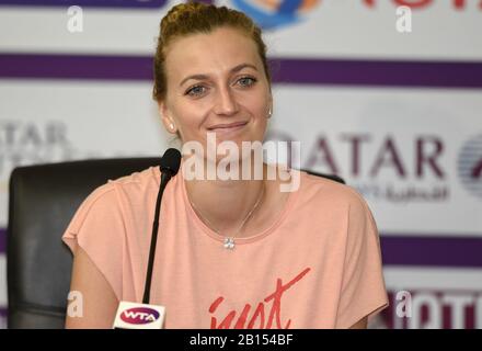 Doha, Katar. Februar 2020. Petra Kvitova aus Tschechien nimmt vor dem Tennisturnier der WTA Katar Open 2020 in Doha, Katar, 23. Februar 2020, an einer Pressekonferenz Teil. Kredit: Nikku/Xinhua/Alamy Live News Stockfoto