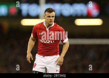 Jarrod Evans von Wales blickt auf. Wales/Frankreich, Guinness Six Nations Championship 2020 International Rugby Match im Fürstenstadion in Cardiff, Wales, Großbritannien am Samstag, 22. Februar 2020. PIC von Andrew Orchard/Alamy Live News BITTE BEACHTEN SIE, DASS DAS BILD NUR FÜR REDAKTIONELLE ZWECKE VERFÜGBAR IST Stockfoto