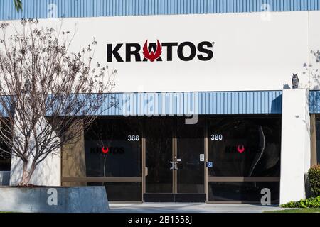 Februar 2020 Santa Clara/CA/USA - Kratos Headquarters im Silicon Valley; Kratos Defence & Security Solutions, Inc ist ein amerikanisches Unternehmen, das Oper ist Stockfoto