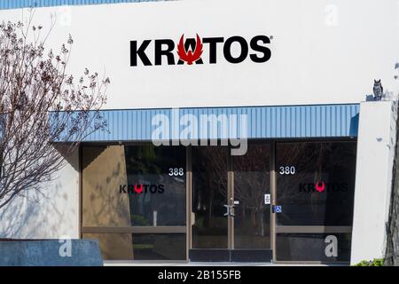 Februar 2020 Santa Clara/CA/USA - Kratos Headquarters im Silicon Valley; Kratos Defence & Security Solutions, Inc ist ein amerikanisches Unternehmen, das Oper ist Stockfoto