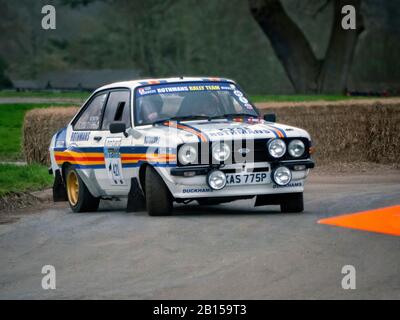 Ford Escort MKII auf der Rallye-Bühne bei Race Retro Motorsport Show Stoneleigh Park Warwickshire UK. . Stockfoto