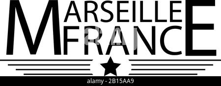 Marseille, Frankreich, moderne Schriftzüge. Vektorgrafik-Logo-Text für Webseite, Druck und Werbung Stock Vektor