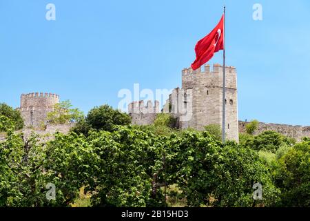 Die Festung Yedikule (Schloss der Sieben Türme) und die alten Mauern von Istanbul in der Türkei Stockfoto