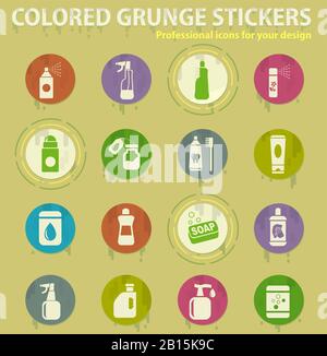 Houshold Chemikalien farbige Grunge Icons Stock Vektor