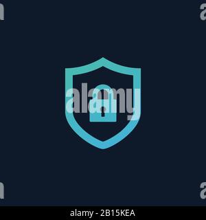 Schildsymbol. Schlosssymbol. Abstrakte Darstellung des Sicherheitsvektor-Symbols auf blauem Hintergrund isoliert. Stock Vektor