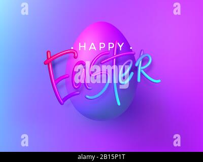 3D realistischer Regenbogenurlaub Fröhlicher Osterbeschriftungshintergrund . Vektorgrafiken Stock Vektor