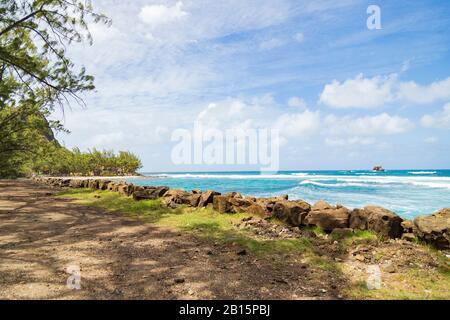 Atemberaubende Küstenlandschaft an einem hellen Tag im tropischen St. Lucia Stockfoto