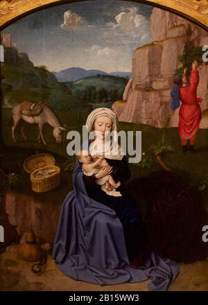 Ruhe auf der Flucht nach Ägypten, Kreis von Gerard David, c.. 1500-1525 Stockfoto