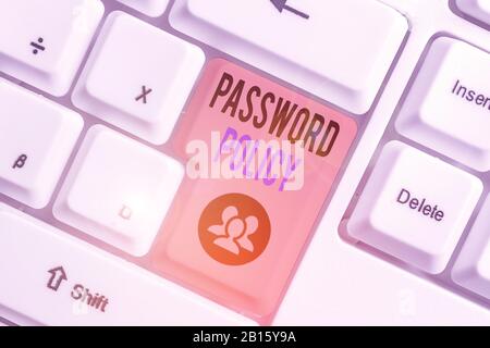 Konzeptionelles Schreiben mit Passwortrichtlinien. Konzept bedeutet den ersten Schutz vor unbefugtem Zugriff Stockfoto