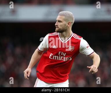 London, Großbritannien. Februar 2020. Shkodran Mustafi (A) mit seiner neuen Frisur beim Arsenal gegen Everton English Premier League Game im Emirates Stadium, London, Großbritannien am 23. Februar 2020. *nur redaktionelle Verwendung, Lizenz für kommerzielle Nutzung erforderlich. Keine Verwendung bei Wetten, Spielen oder einer einzelnen Club-/Liga-/Spielerpublikationen * Gutschrift: Paul Marriott/Alamy Live News Stockfoto