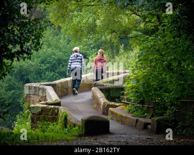 Essex Bridge eine mittelalterliche Packhortbrücke über den Fluss Trent in der Nähe der Shugborough Hall bei Stafford, England Stockfoto