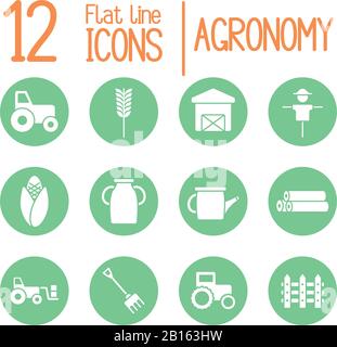 12 Silhouette Block Style Icon Set Design, Agronomie Farm Lifestyle Landwirtschaft Ernte ländliche Landwirtschaft und Land Thema Vector Illustration Stock Vektor