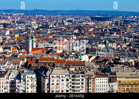 Luftaufnahme über Budapest vom Gellert-Hügel, Ungarn Stockfoto