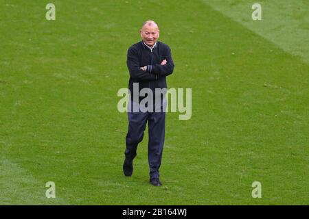 London, Großbritannien. Februar 2020. Englands Coach Eddie Jones während Guinness Six Nations zwischen England und Irland im Twickenham Stadium, London, England am 23. Februar (Foto von Mitchell Gunn/Espa-Images) Credit: European Sports Photographic Agency/Alamy Live News Stockfoto