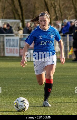 Glasgow, Großbritannien. Februar 2020. Megan Bell vom Rangers FC während der Scottish Building Society Scottish Women's Premier League 1 Fixture Rangers FC vs. Heart of Midlothian FC im Hummel Training Center, Glasgow, 23. Februar 2020 - Credit: Colin Poultney/Alamy Live News Stockfoto