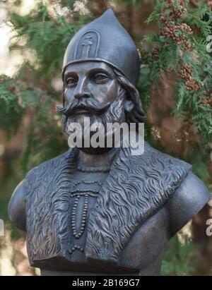 23. September 2017 Moskau-Russland-Büste des Großfürsten Dmitrij Ivanovich Donskoy von Zurab Tseretelis auf der Herrscherhalle in Moskau. Stockfoto