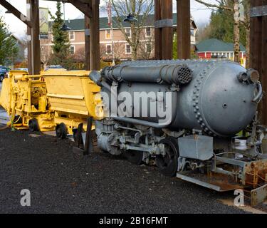 Alte Dampflokomotive im Britannia Mine Museum am Britannia Beach, British Columbia, Kanada Stockfoto