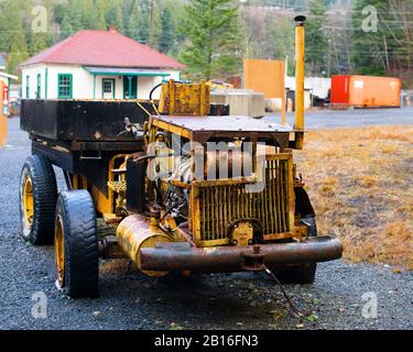 Ein alter Müllwagen im Britannia Mine Museum in Britannia Beach, British Columbia, Kanada Stockfoto