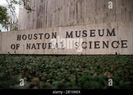 Houston, Texas - 11. Februar 2020: Schild "Houston Museum of Natural Science" Stockfoto