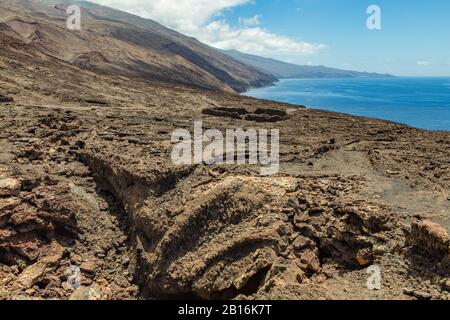 Vulkanische Landschaft in der Nähe des Orchilla-Leuchtturms. Südwestküste der Insel El Hierro. Spanien. Stockfoto