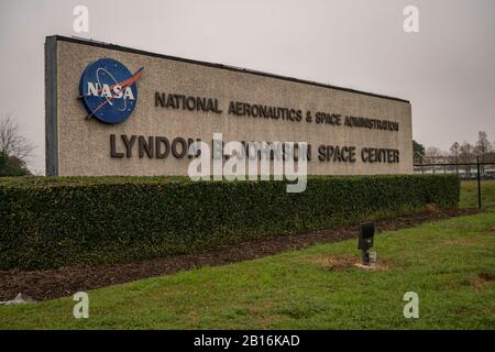 Houston, Texas - 11. Februar 2020: NASA-Schild Lyndon B. Johnson Space Center Stockfoto