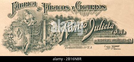 Briefkopf der berühmten kubanischen Zigarrenfabrik (1920er Jahre) Stockfoto