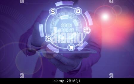 Wort schreiben Text Open Source. Business foto Präsentation beschreibt Software, die ursprüngliche Quellcode ist frei Stockfoto