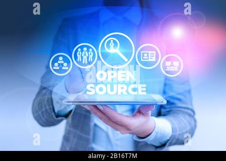 Wort schreiben Text Open Source. Business foto Präsentation beschreibt Software, die ursprüngliche Quellcode ist frei Stockfoto
