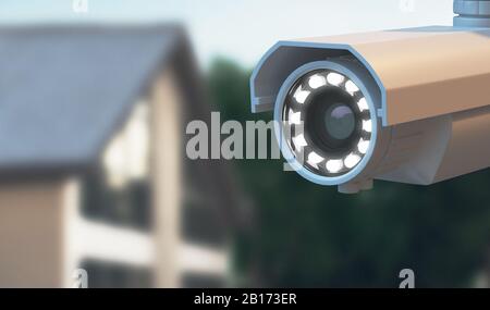 CCTV-Kamera auf weißem Hintergrund für das Design. 3D-Rendering Stockfoto
