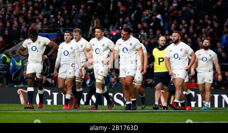 LONDON, GROSSBRITANNIEN. 23. Februar Englands Spieler während der Guinness Six Nations zwischen England und Irland im Twickenham Stadium, London, England am 23. Februar 2020 Credit: Action Foto Sport/Alamy Live News Stockfoto