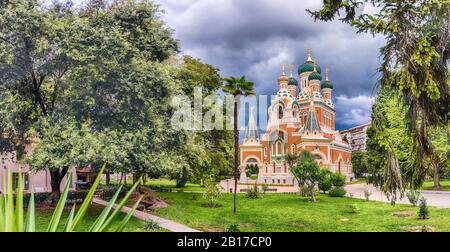 Die berühmte St Nicholas orthodoxe Kathedrale, eine der wichtigsten Wahrzeichen von Nizza, Cote d'Azur, Frankreich Stockfoto