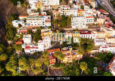 Spanien, Kanarische Inseln, La Gomera, Valle Gran Rey, La Calera, Luftaufnahme der Stadt Stockfoto