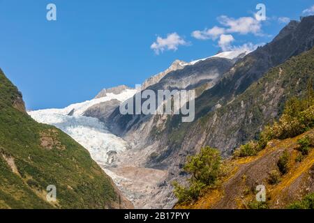 Neuseeland, Westland District, Franz Josef, landschaftlich reizvoller Blick auf den Franz Josef Gletscher Stockfoto