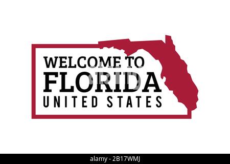 Willkommen Bei Florida Word Text, Creative Font Design Illustration, Willkommensschild mit Karte Stock Vektor