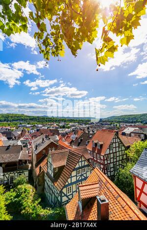 Deutschland, Hessen, Marburg an der Lahn, Hogh Winkelansicht von Fachwerkbauten Stockfoto