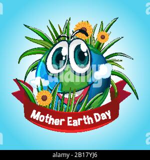 Posterdesign für den Muttertag mit fröhlichen Lächeln auf der Erde Illustration Stock Vektor