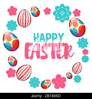 Posterdesign für ostern mit bemalten Eiern und Blumen Illustration Stock Vektor