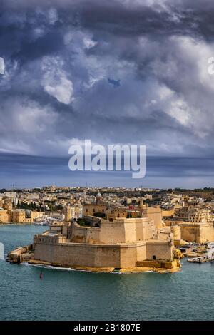 Malta, Birgu, Fort St. Angelo und Grand Harbour Stockfoto