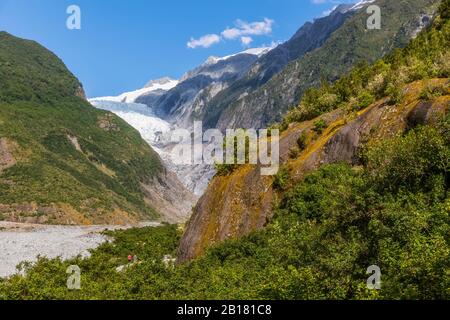 Neuseeland, Westland District, Franz Josef, landschaftlich reizvoller Blick auf den Franz Josef Gletscher Stockfoto