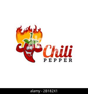 Chili Pepper Cartoon Mascot Logo-Vorlage. Vorlage für mexikanischen Fast-Food-Logotyp. Isolierte Vektorgrafiken. Stock Vektor