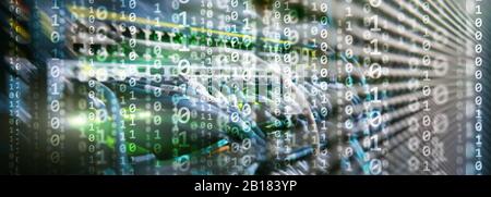 Matrix futuristisches Thema mehrere Exposition binäre Zahlen. Website-Banner für Rechenzentren. Stockfoto